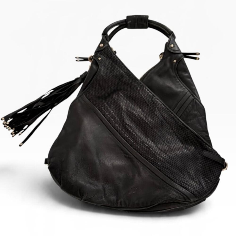 BOTKIER CHRYSTIE BLACK LEATHER HOBO HANDBAG - Picture 2 of 11